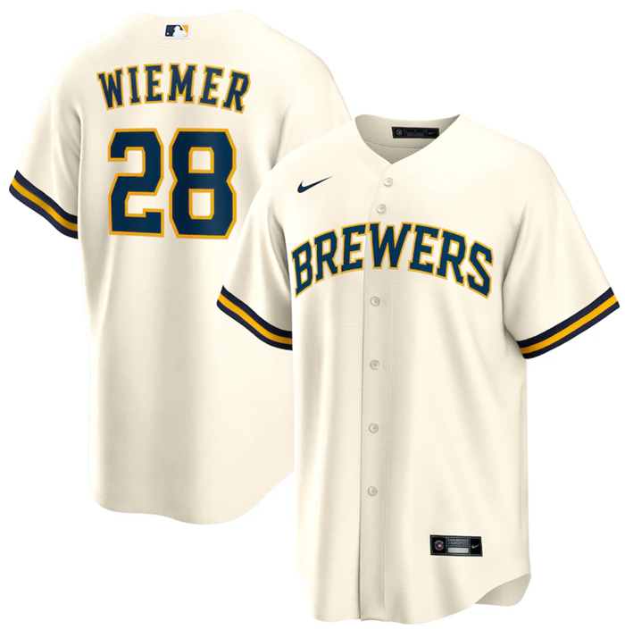 Men's Milwaukee Brewers #28 Joey Wiemer Cream Cool Base Stitched Jersey
